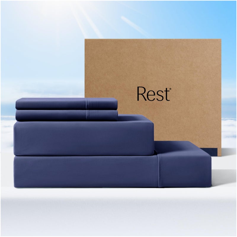 REST Evercool+ Cooling Sheet Set, Full Size, Midnight Blue, Breathable Bed Sheets for Hot Sleeper and Night Sweats, with Pillowcases, with Ionic+ Self-Cleaning Silver Yarn for Sensitive Skin, 4PCS - Image 1